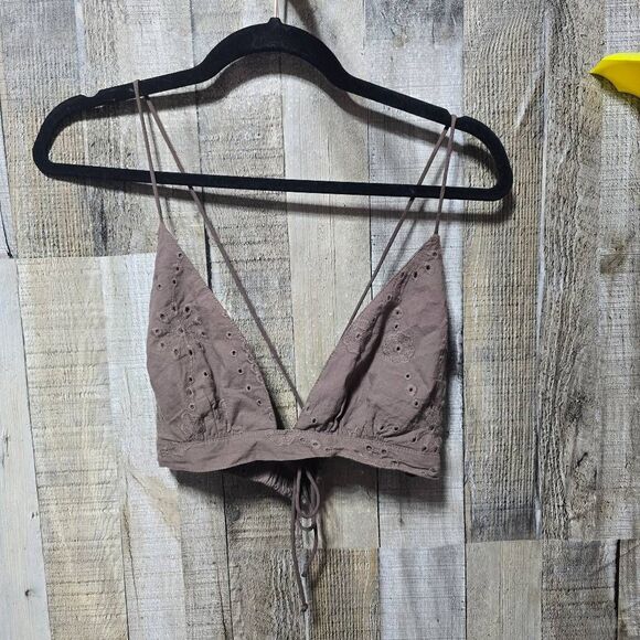 Moon To Sky Brown Eyelet Bralette Crop Top - Picture 1 of 3